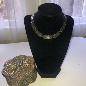 Stylish Silver Collar Necklace , Serious Modernist Chromed Steel Link Necklace